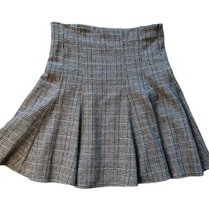 PASHUT Wool A-Line Skirt Herringbone Knee Length Pleated Gray Academia Israel